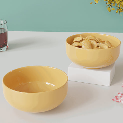 Solid Mustard Color Ceramic Bowl Set Of 2 - The Earth Store - Bowl